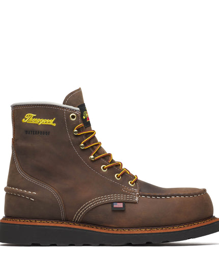 Thorogood Men's 1957 Series – WP 6″ Crazy Horse Steel Moc Toe BLK Wedge