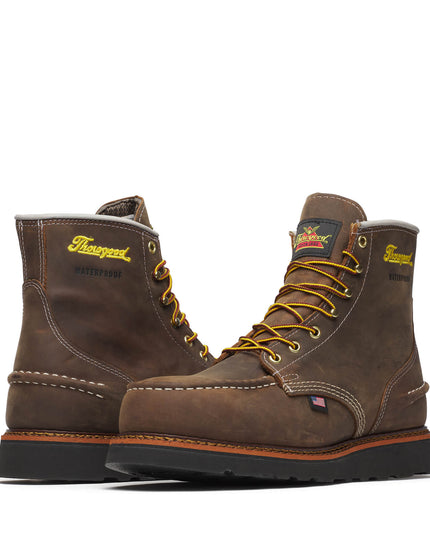 Thorogood Men's 1957 Series – WP 6″ Crazy Horse Steel Moc Toe BLK Wedge