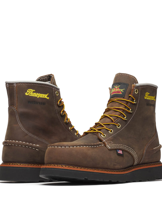 Thorogood Men's 1957 Series – WP 6″ Crazy Horse Steel Moc Toe BLK Wedge