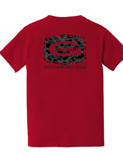 Gibson's Logo T-Shirt - Bright Red - Duck Camo