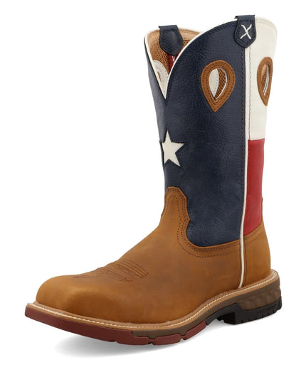 Men's 12" Western Work Boot - Light Brown & Texas Flag