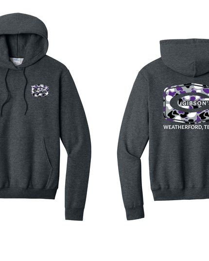 Gibson's Logo Hoodie - Dark Heather Gray - Purple Duck Camo