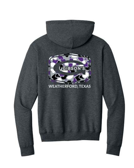 Gibson's Logo Hoodie - Dark Heather Gray - Purple Duck Camo