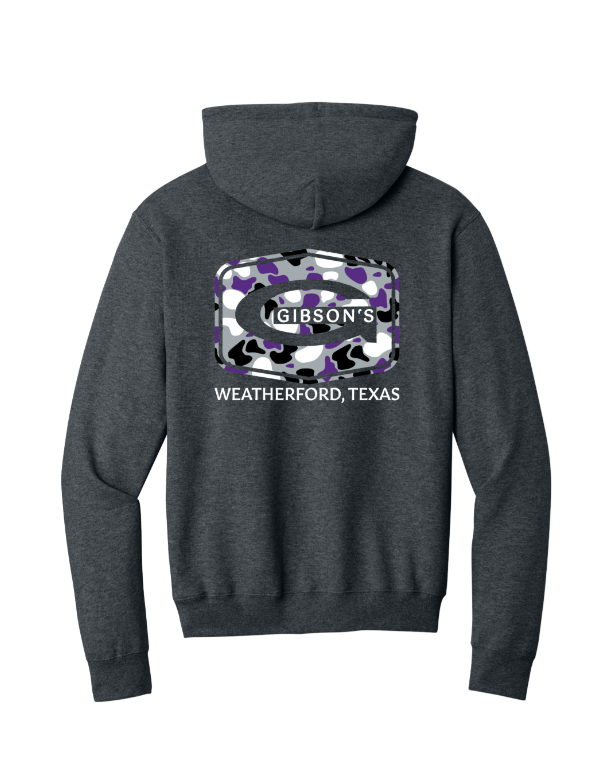 Gibson's Logo Hoodie - Dark Heather Gray - Purple Duck Camo