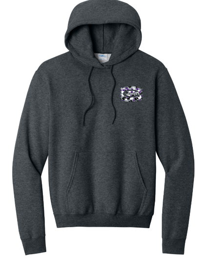 Gibson's Logo Hoodie - Dark Heather Gray - Purple Duck Camo