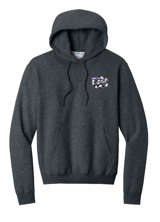 Gibson's Logo Hoodie - Dark Heather Gray - Purple Duck Camo